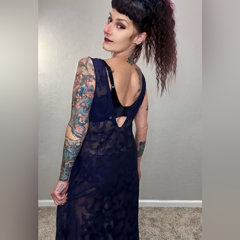 90s Victoria Secret Mina Dark Purple Sheer Maxi Nightgown Slip Dress Lingerie M - Picture 11 of 16